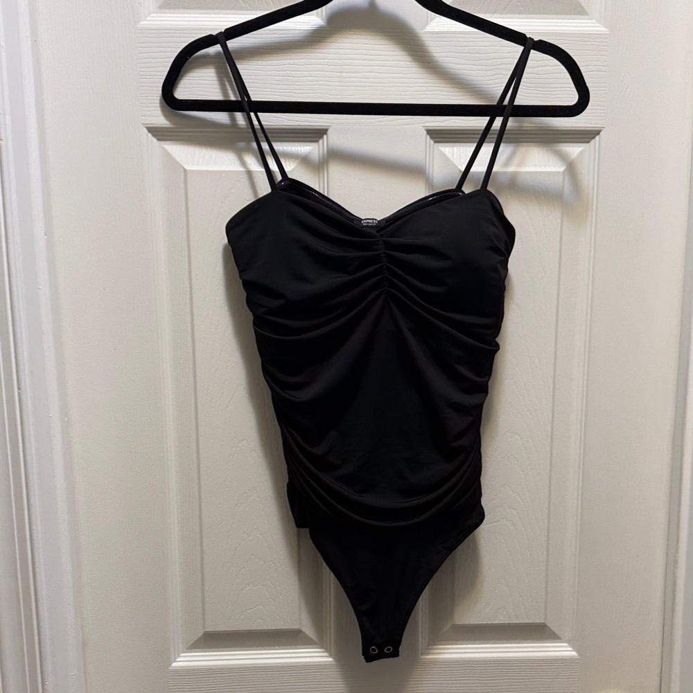 Express Black Ruched Strappy Bodysuit